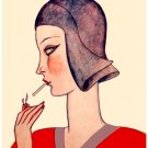 8081.Woman with brown hair and red dress smoking.POSTER.art wall decor 8081.Woman with brown hair and red dress smoking.POSTER.art wall decor