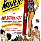 7314.Que mujer.woman with bathing suit stands with ski.POSTER.art wall decor