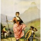 9501.Woman in pink dress crosses across mountain.POSTER.decor Home Office art