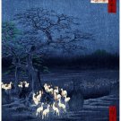7938.Japanese wolves surround tree at night.starry sky.POSTER.art wall decor