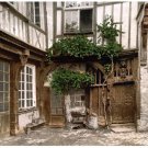 7512.European apartment in corner with foliage.small trees.POSTER.art wall decor