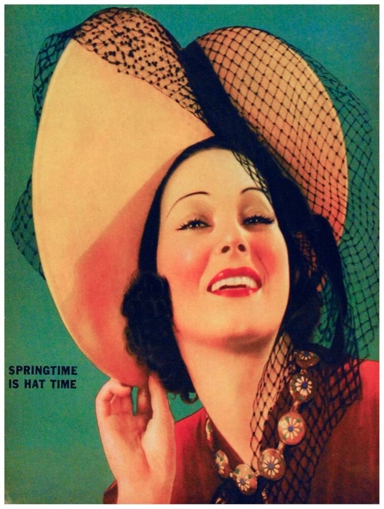 9567.Spring time is hat time.woman with hat.POSTER.decor Home Office art
