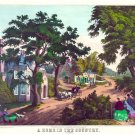 8087.A home in the country.horse drawn carriage in village.POSTER.art wall decor 8087.A home in the country.horse drawn carriage in village.POSTER.art wall decor