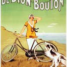 5841.De dion-bouton.cycles.woman with bike with dog.POSTER.Home Office art