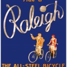 7978.Raleigh.The all steel bicycle.couple riding bikes.POSTER.art wall decor