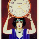 6471.Cyma.Woman holding large clock over her head.POSTER.art wall decoration