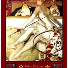 8095.Belleza rubia con sol de oro.woman on horse.clown.POSTER.art wall decor