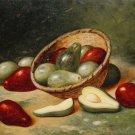 9920.Still life of fruit in basket.red and green.POSTER.home decor graphic art