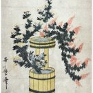 8065.Japanese flowers in container.pink and white flowers.POSTER.art wall decor