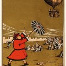 9480.Asian man with umbrella calling on balloon.POSTER.decor Home Office art