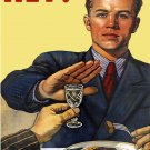 9913.Man having dinner.offered drink.rejects it.POSTER.home decor graphic art