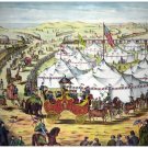 8909.CIrcus comes to town.parade.circus tents.POSTER.art wall decor graphic art