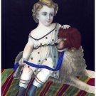 8106.YOung boy laying with large dog in pajamas.POSTER.art wall decor 8106.YOung boy laying with large dog in pajamas.POSTER.art wall decor