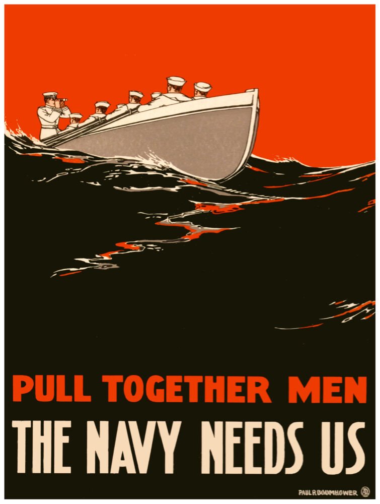 9848.Pull together men.the navy needs us.men row.POSTER.home decor graphic art