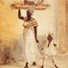 9922.Woman carrying basket.boy walkis at her side.POSTER.home decor graphic art
