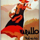 9827.Varallo.valsesia.woman in pigtails in red walking on hill.POSTER.decor art