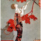 9438.Woman in dress stands under tree with bird..POSTER.decor Home Office art 9438.Woman in dress stands under tree with bird..POSTER.decor Home Office art