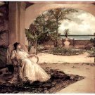 9914.Woman resting in chair in garden by the bay.POSTER.home decor graphic art
