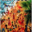 7058.Retro People dancing and celebrating at beach.POSTER.art wall decor