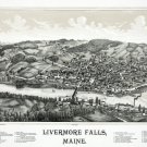 2800.Livermore Falls Maine 1884 AerialView Map POSTER.Home School Office.History