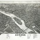 2784.Aurora Illinois 1882 Aerial View Map POSTER.Home School Office Decoration.