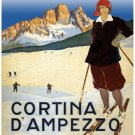 9510.Cortina d'ampezzo.Woman in skis on snow..POSTER.decor Home Office art