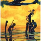 9937.Fliegt in die bäder.people at beach.plane.POSTER.home decor graphic art