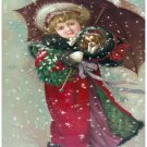 5543.Girl with dog in arms.holding umbrella in winter.POSTER.Home Office decor