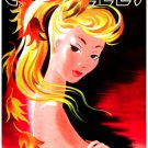 7742.Retro Blonde woman with pony tail.arms crossed.POSTER.art wall decor