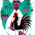 6021.Retro Cuban man dressed in white holding rooster.POSTER.Home Office art