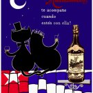 7660.Two cats sitting under moon drinking Rum.Romantic POSTER.art wall decor