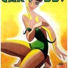 7097.Retro Woman applying tanning lotion at beach.POSTER.art wall decor