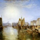 6529.Boats with sails leaving city harbor.cloudy sky.POSTER.art wall decor