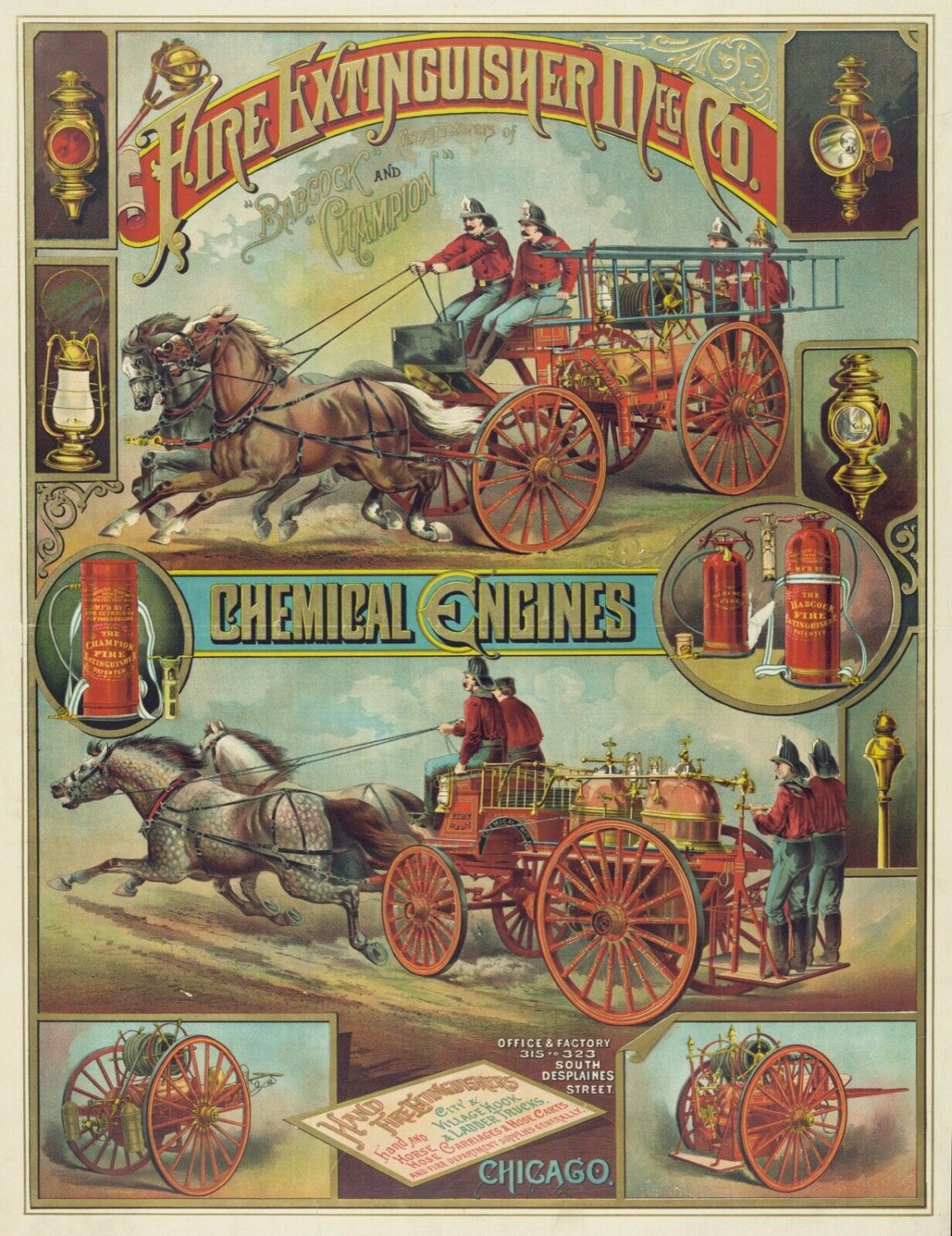 Wall Decor Poster.Home Room interior art.Fire Extinguisher.Early Firemen.11583