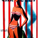 7735.Retro woman in two piece bathing suit with towel.POSTER.art wall decor 7735.Retro woman in two piece bathing suit with towel.POSTER.art wall decor