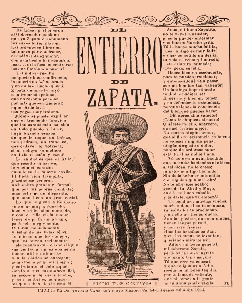 4220.El Entierro de zapata.newspaper clipping.POSTER.decor Home Office art