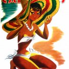 7843.Retro Woman with jamaican hat in bathing suit.POSTER.art wall decor