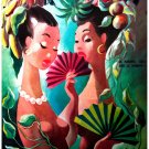 7870.Retro two nude women with fruit in hair embracing.POSTER.art wall decor 7870.Retro two nude women with fruit in hair embracing.POSTER.art wall decor