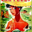Decoration Poster.Wall art design.Woman with hat drinking soda al beach.10509