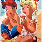 Decor 11x14 Poster.Home wall interior.Room design.Beach Kids having ice cream.6931 Decor 11x14 Poster.Home wall interior.Room design.Beach Kids having ice cream.6931