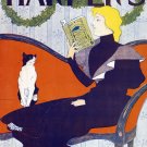 Decorative 11x14 Poster.Art Wall decor.Blonde lady reads to her cat.7925 Decorative 11x14 Poster.Art Wall decor.Blonde lady reads to her cat.7925