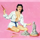 Decoration 8x10 Poster.Room art wall design. Pinup girl.Making a sculpture.8869