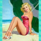 Decoration 8x10 Poster.Room art wall design. Pinup girl.Beach.Green umbrella..8878