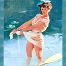 Decoration 11x14 Poster.Room art wall design. Pinup girl.Fall from canoe.8886