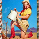 Decoration 11x14 Poster.Room art wall design. Pinup girl.Cowgirl with red bots.8912