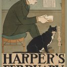9712.Decoration Poster.Room Wall art.Home decor.Man reading and black pet cat