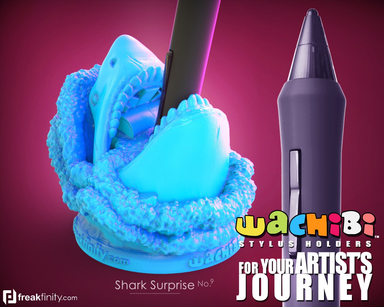 Wacom Pen Holder Stylus Stand Intuos / Cintiq - Wachibi: Shark Surprise - Purple