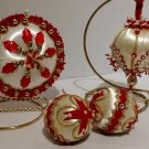 Lot of 4 Vintage silk and Beaded Christmas Ornaments