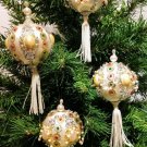 Set of Four Large Vintage Satin and Beaded Ornaments