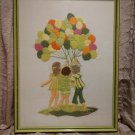 Vintage Custom Framed Bucilla Creative Crewel HOLD TIGHT Children with Balloons